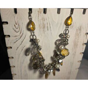 Statement Necklace Yellow Clear Silver-Tone Chain White house Black market